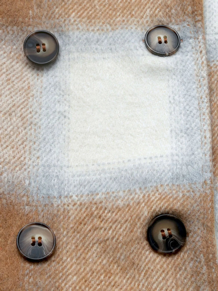 Manteau d'hiver long à carreaux pour femme, fermeture boutonnée et poches
