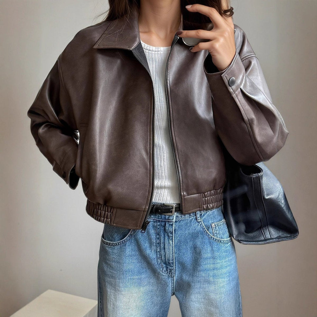 Women's Tailored Faux Leather Zip-Up Bomber Jacket