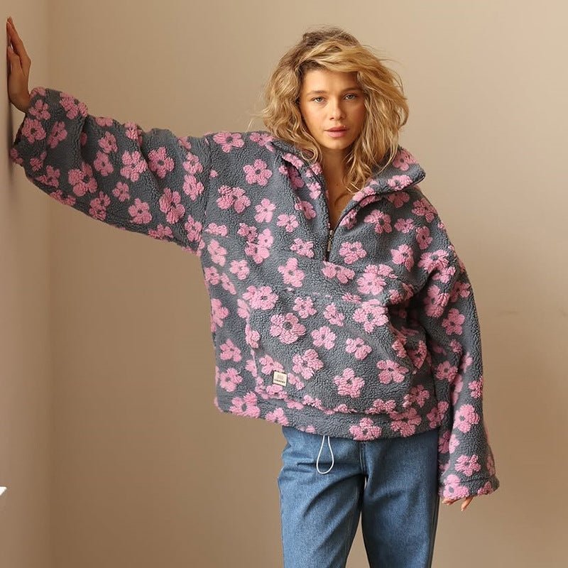 Women's Cozy Oversized Floral Teddy Fleece Sweater