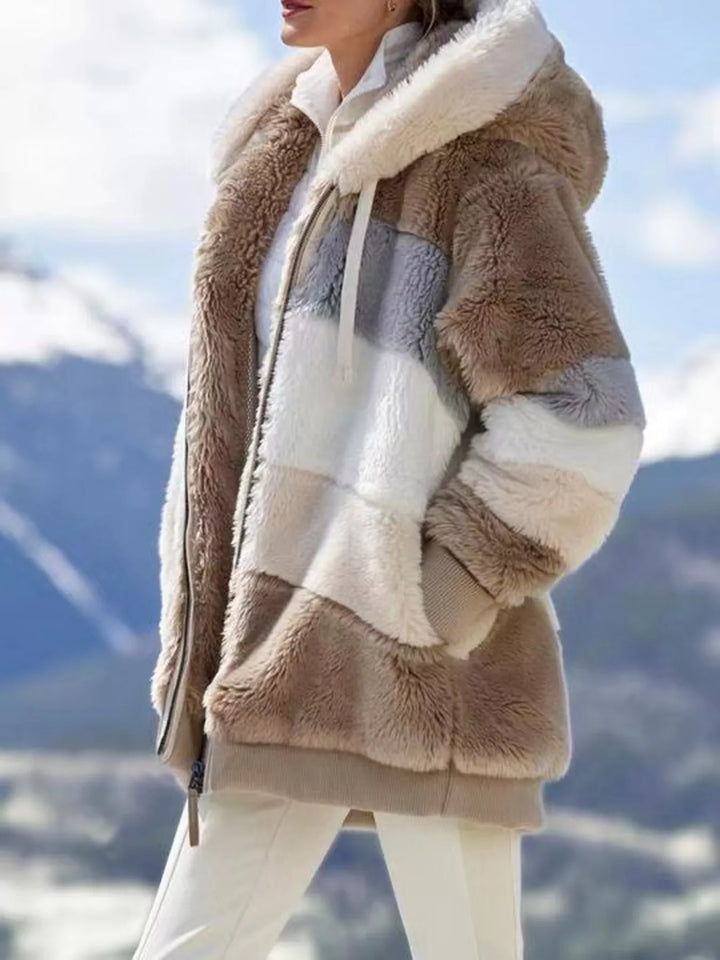 Giacca da donna taglie forti con cappuccio e cerniera, in sherpa, taglie fino a 5XL