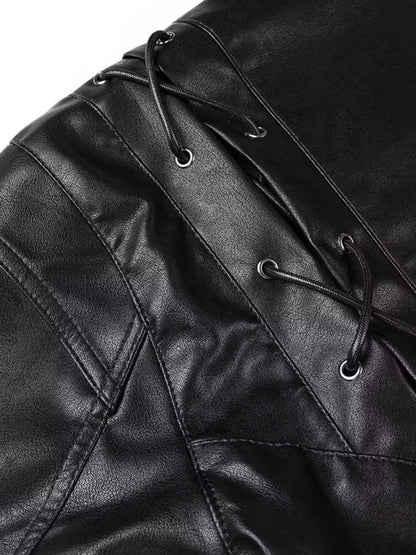 Cappotto in ecopelle da donna con cintura e colletto a scialle, lunghezza a metà coscia