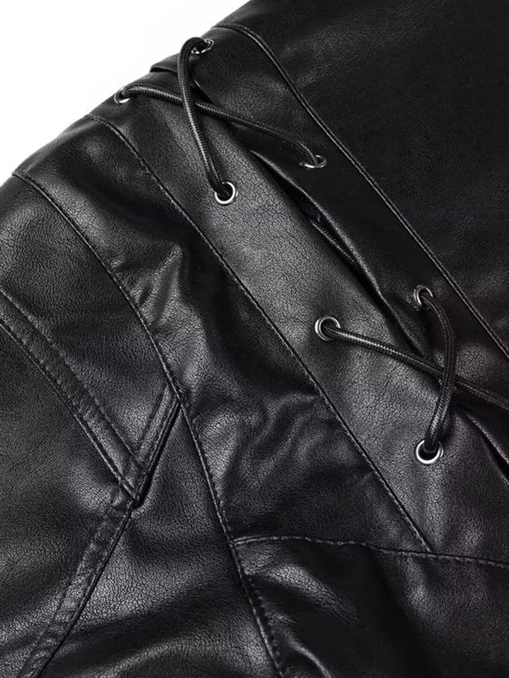 Women's Faux Leather Belted Coat with Shawl Collar, Mid-Thigh Length
