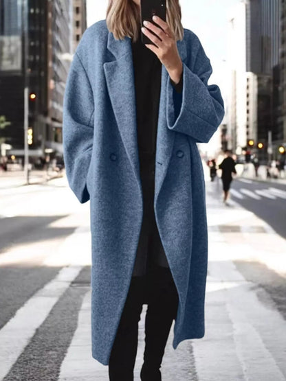 Abrigo largo de invierno para mujer con cuello con solapas y bolsillos, tallas S-3xl