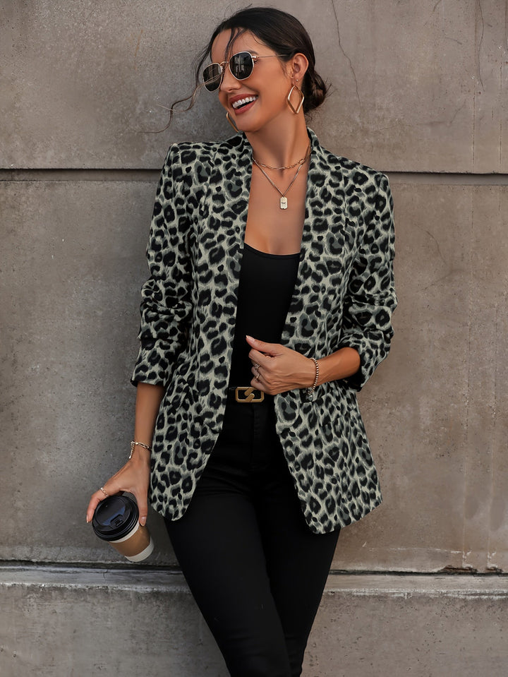 Women's Elegant Business Long Blazer with Leopard Print for All Seasons-The Yellow Prime