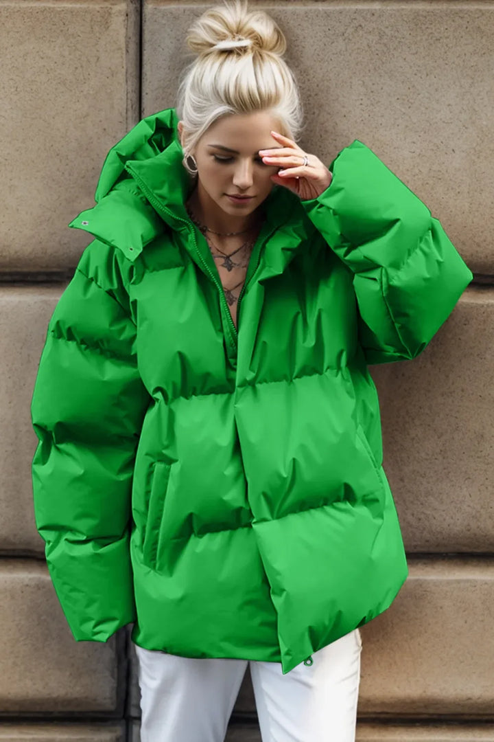 Women's Hooded Puffer Jacket with Pockets, Sizes S to L