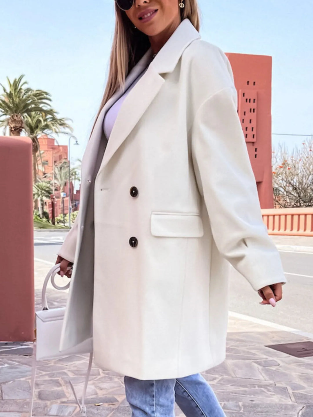 Cappotto invernale lungo da donna a doppiopetto con tasche, taglie S-3XL