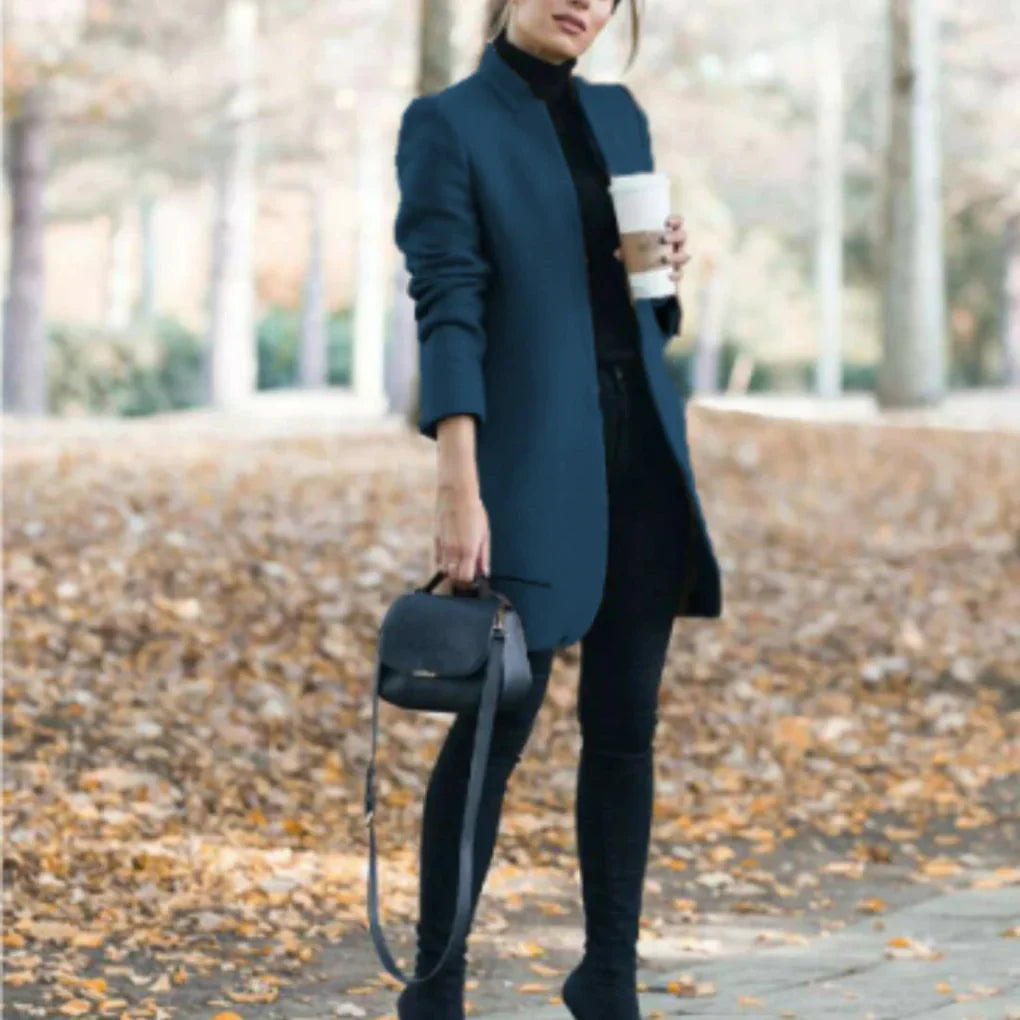 Women's Elegant Winter Coat with Standing Collar for Classic Warmth