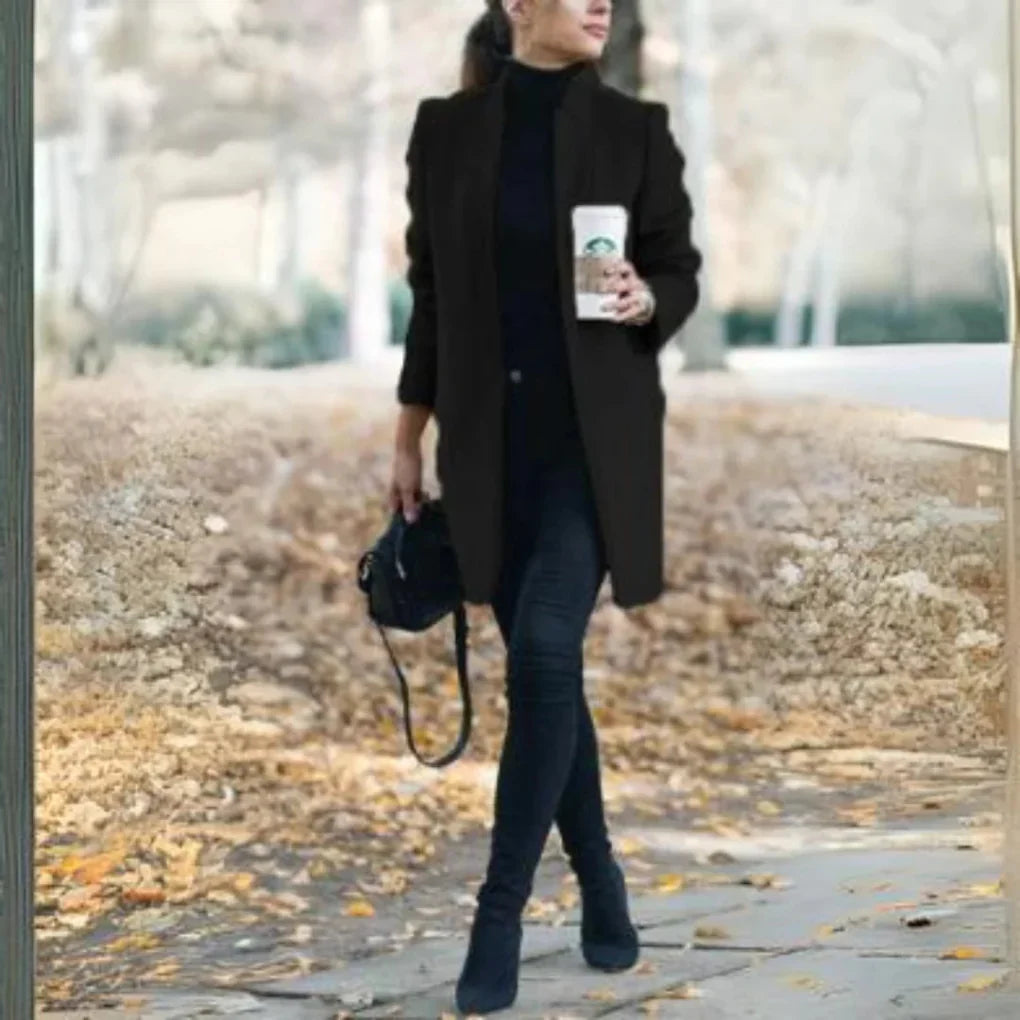 Women's Elegant Winter Coat with Standing Collar for Classic Warmth