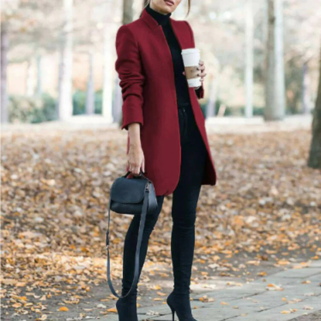 Women's Elegant Winter Coat with Standing Collar for Classic Warmth