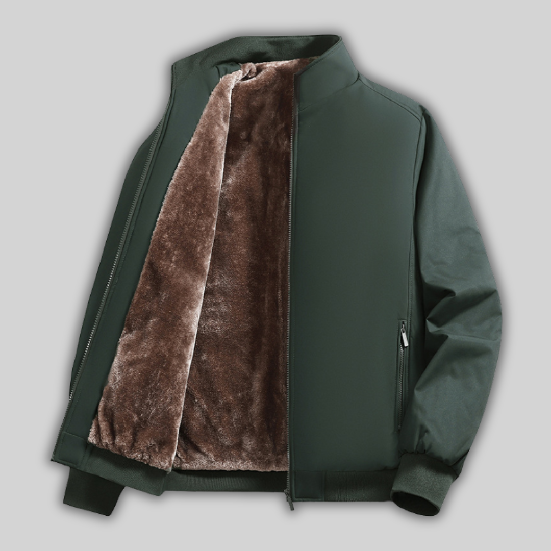 Klassisk herrrock med hög krage och elegant stil