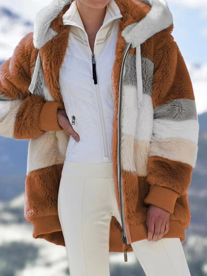 Giacca da donna taglie forti con cappuccio e cerniera, in sherpa, taglie fino a 5XL