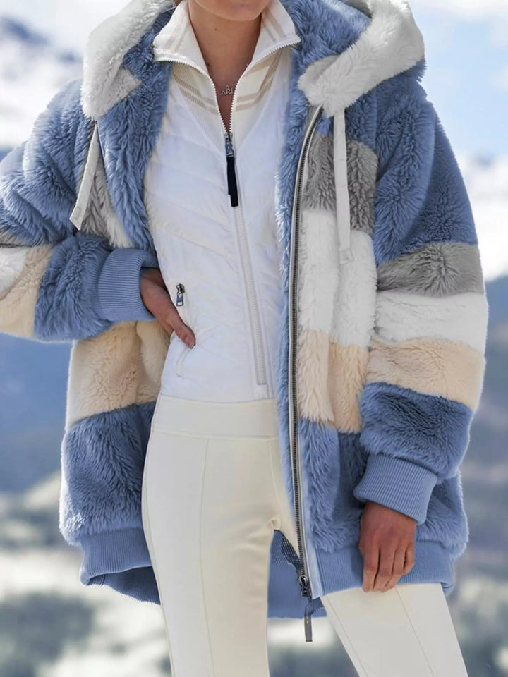 Giacca da donna taglie forti con cappuccio e cerniera, in sherpa, taglie fino a 5XL