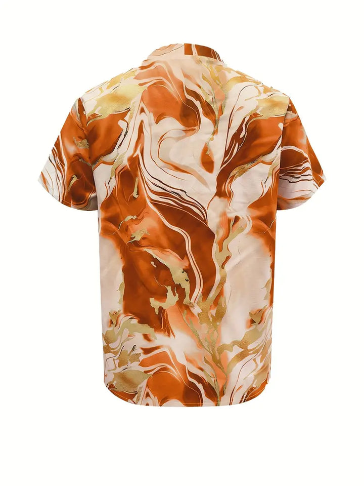 Mildred | Women's Marble Print Short Sleeve Shirt-The Yellow Prime