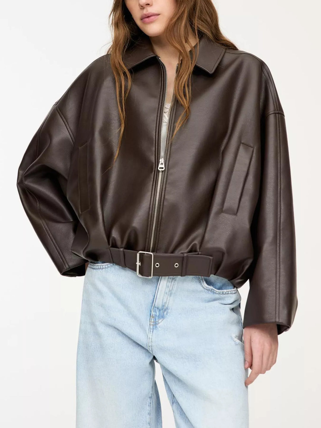 Chaqueta elegante de piel sintética con cremallera para mujer, forrada, tallas XS-XL