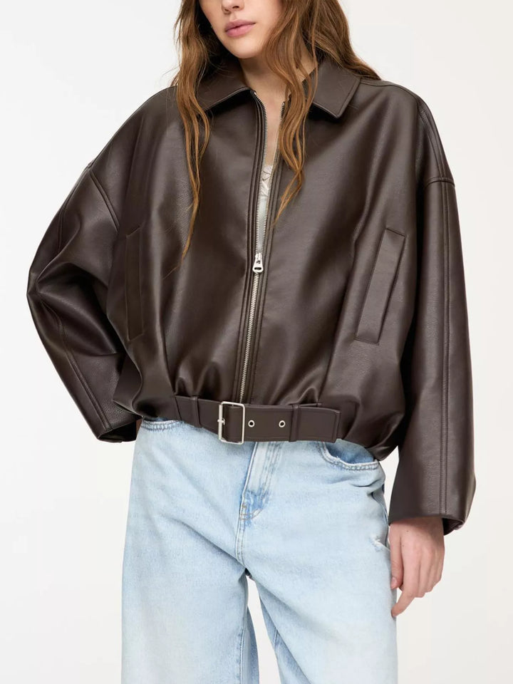 Chaqueta elegante de piel sintética con cremallera para mujer, forrada, tallas XS-XL