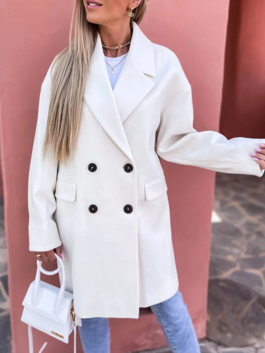 Women's Double-Breasted Long Winter Coat with Pockets, Sizes S-3xl