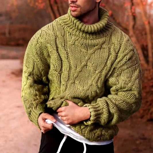 Pull surdimensionné en maille torsadée à col roulé pour homme – Douillet pour l’automne et l’hiver
