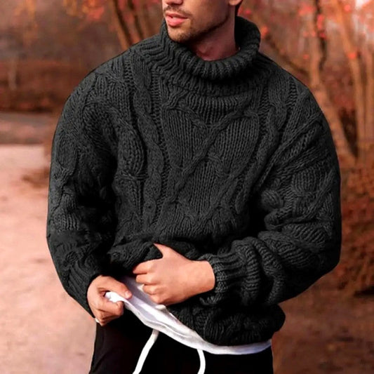 Pull surdimensionné en maille torsadée à col roulé pour homme – Douillet pour l’automne et l’hiver
