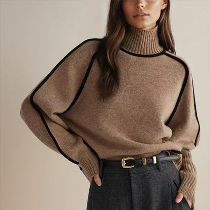 Women's Oversized Two-Tone Knitted Turtleneck Pullover