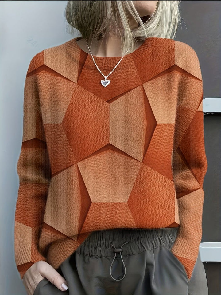 Maglione da donna in maglia a maniche lunghe con stampa geometrica e scollo rotondo