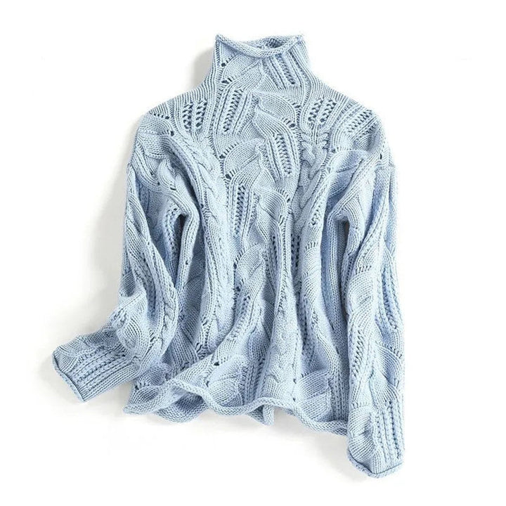 Weiter Damen-Rollkragenpullover aus Zopfmusterstrick