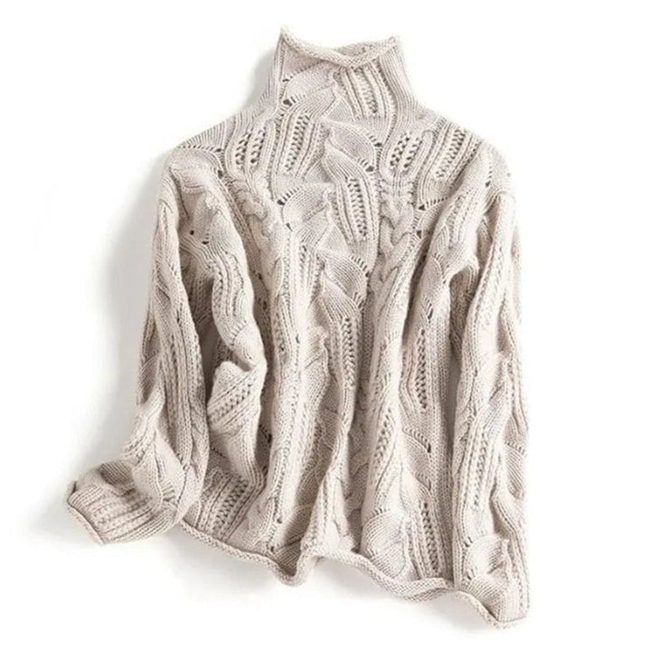 Weiter Damen-Rollkragenpullover aus Zopfmusterstrick