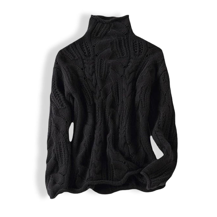Weiter Damen-Rollkragenpullover aus Zopfmusterstrick