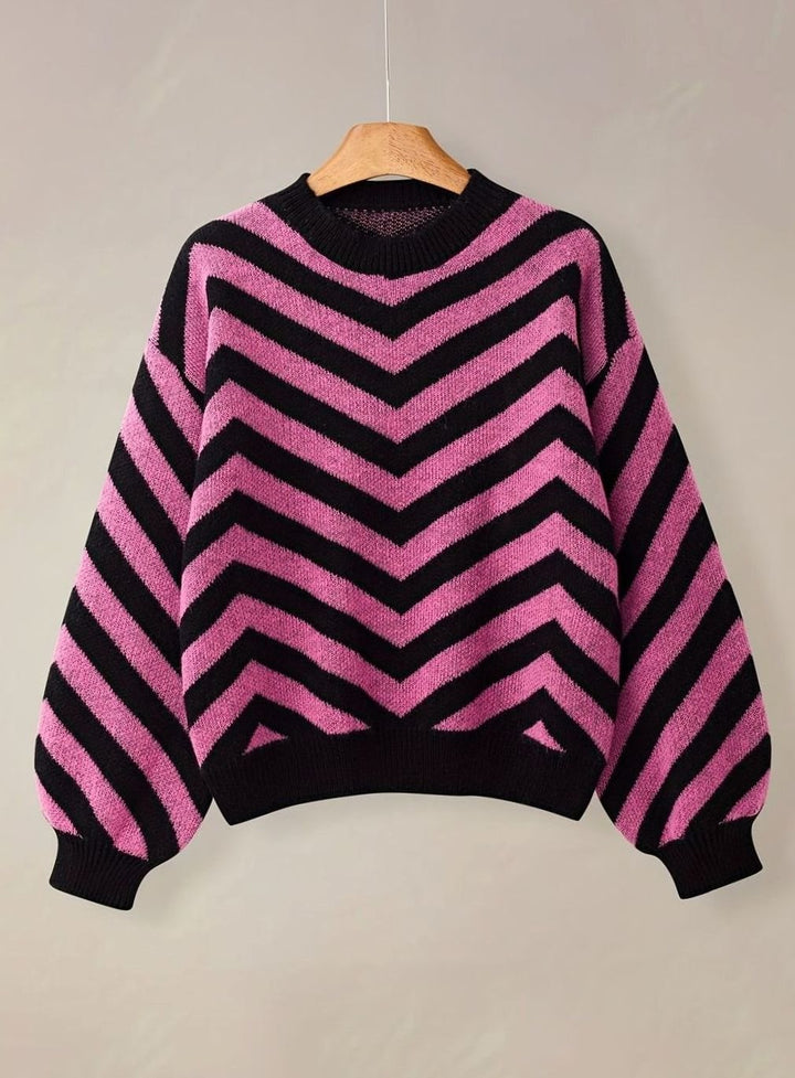 Damenstrickpullover mit lockerem Schnitt und Fischgrätenmuster