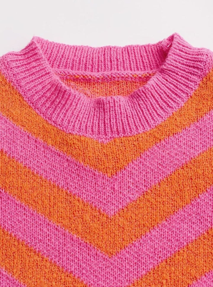 Damenstrickpullover mit lockerem Schnitt und Fischgrätenmuster