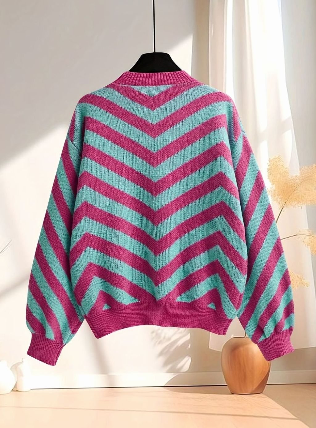 Damenstrickpullover mit lockerem Schnitt und Fischgrätenmuster
