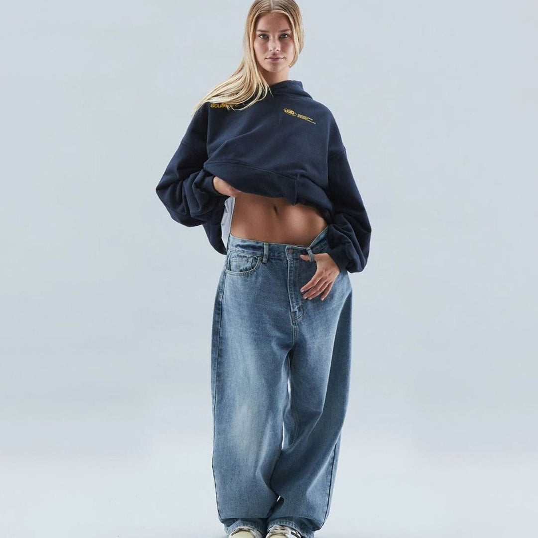 Women's Oversized Cropped Cotton-Polyester Blend Hoodie