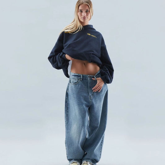 Women's Oversized Cropped Cotton-Polyester Blend Hoodie