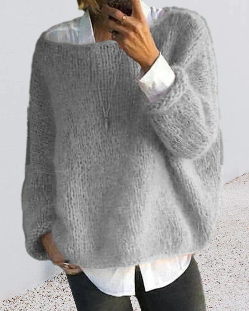 Women's Oversized Knitted Fluffy Sweater for Cozy Comfort