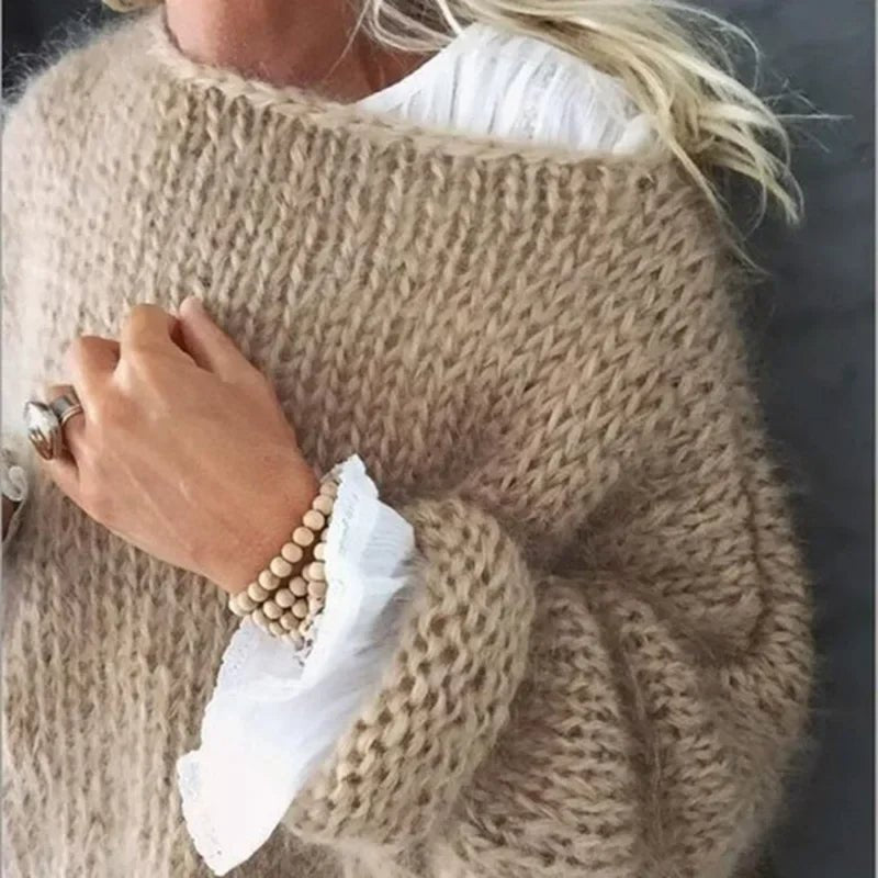 Women's Oversized Knitted Fluffy Sweater for Cozy Comfort