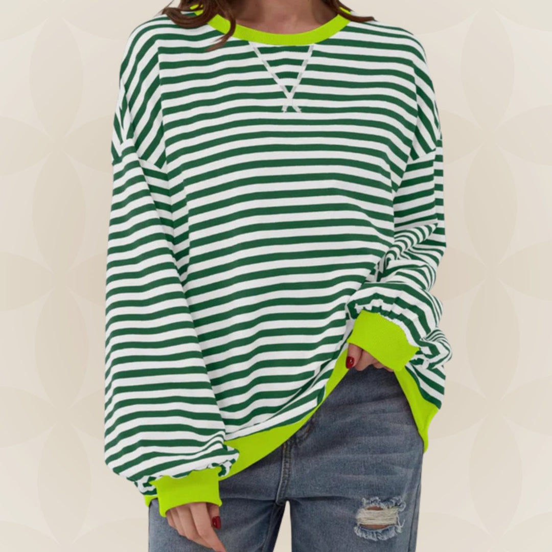 Suéter de punto extragrande de rayas para mujer con bordes en contraste
