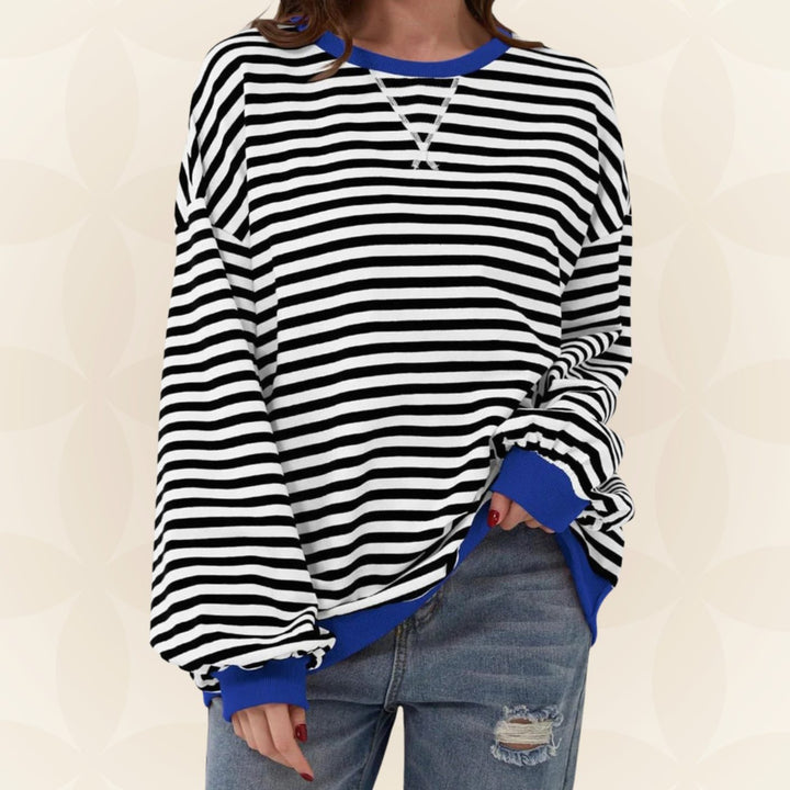 Suéter de punto extragrande de rayas para mujer con bordes en contraste