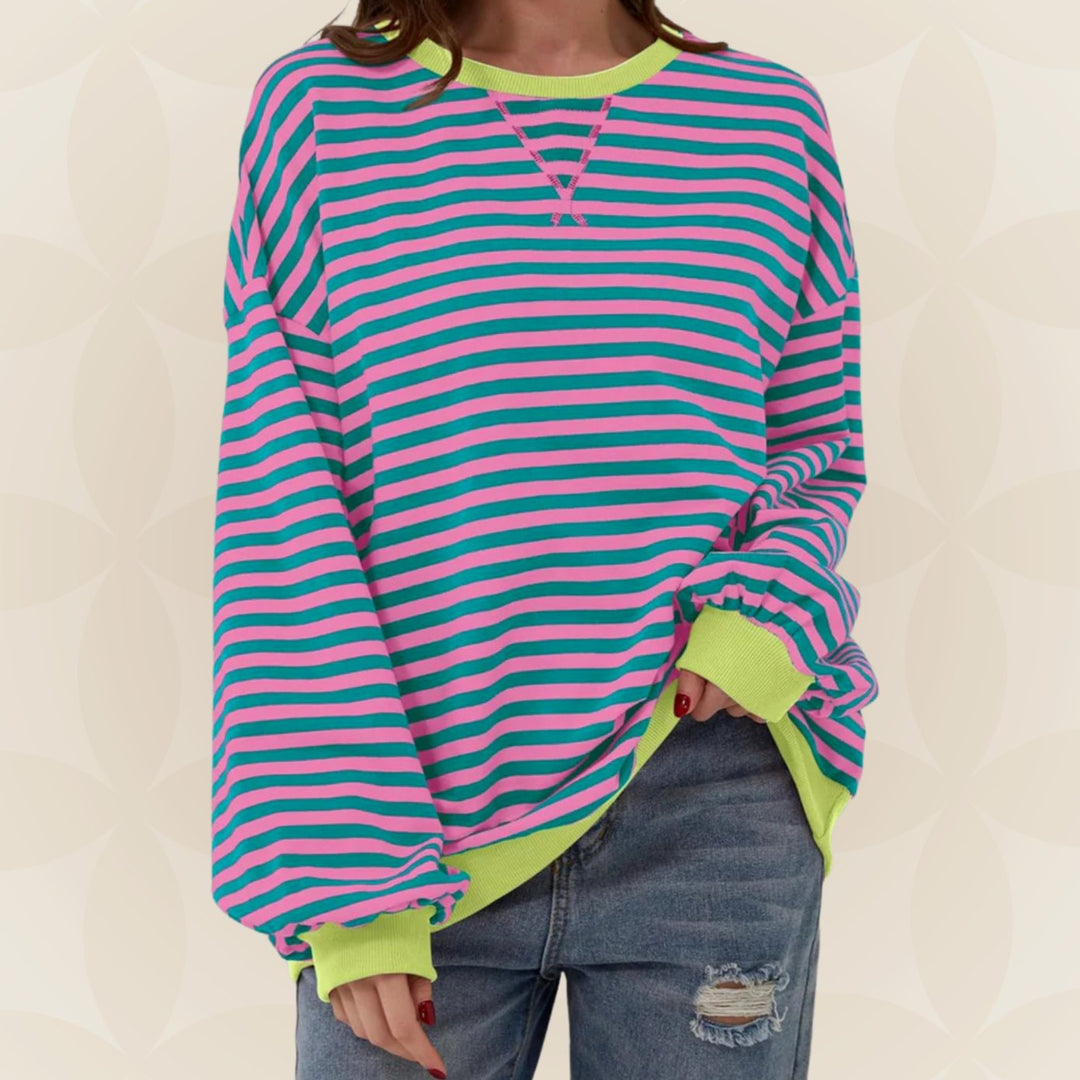 Suéter de punto extragrande de rayas para mujer con bordes en contraste