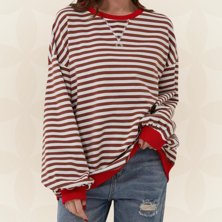 Suéter de punto extragrande de rayas para mujer con bordes en contraste