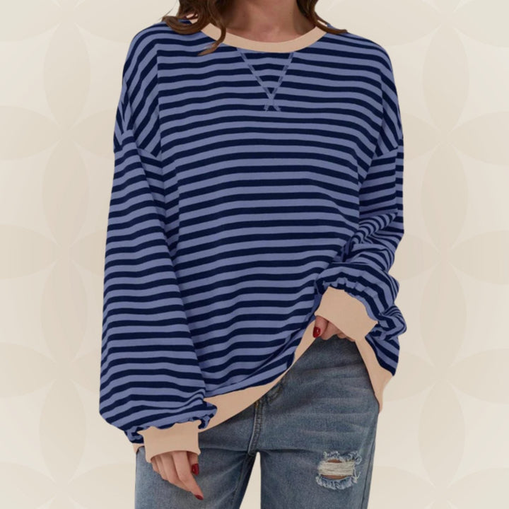 Suéter de punto extragrande de rayas para mujer con bordes en contraste