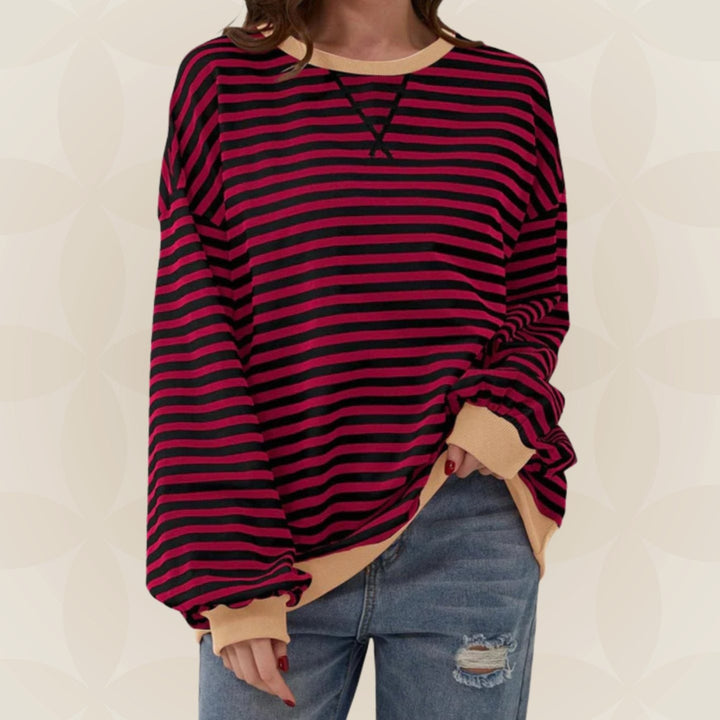 Suéter de punto extragrande de rayas para mujer con bordes en contraste