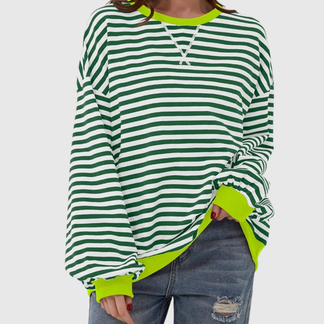 Oversized sweatshirt för kvinnor med ränder, rund halsringning och långa ärmar