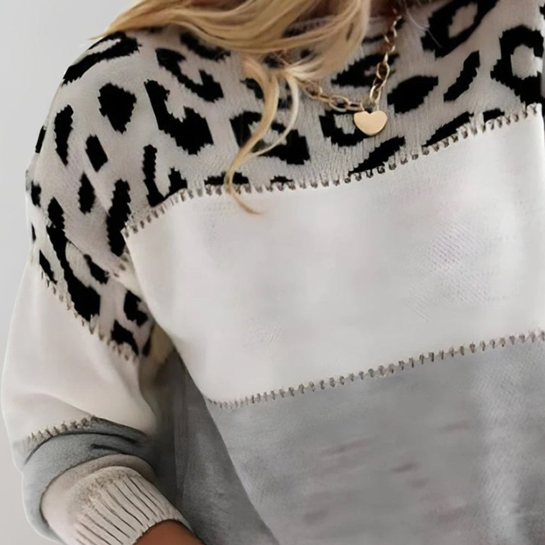 Women's Leopard Print Colorblock Knitted Sweater