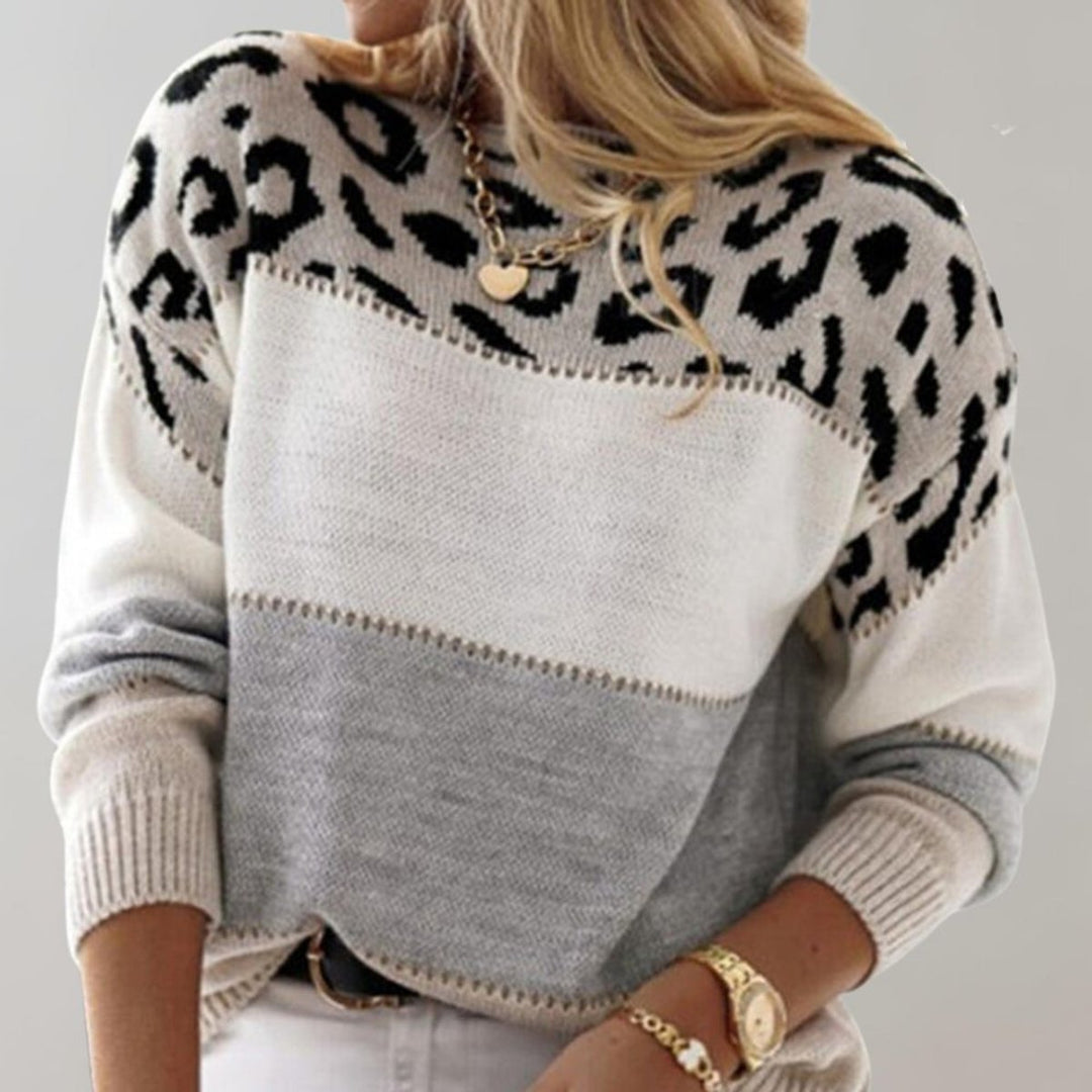 Women's Leopard Print Colorblock Knitted Sweater