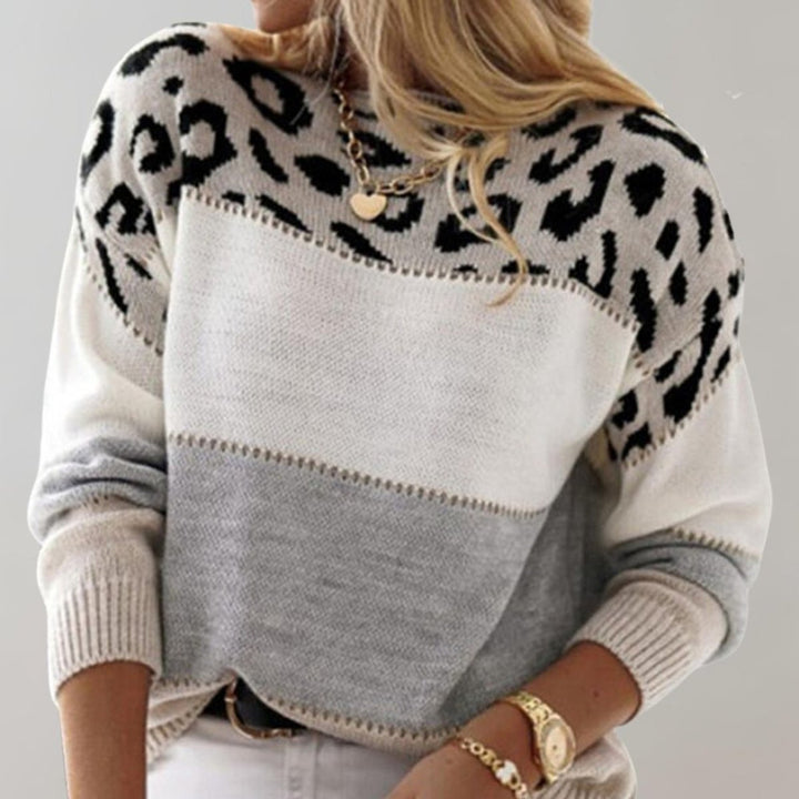 Women's Leopard Print Colorblock Knitted Sweater