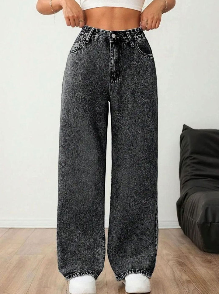Women's Wide Leg Mid Rise Light Wash Denim Jeans