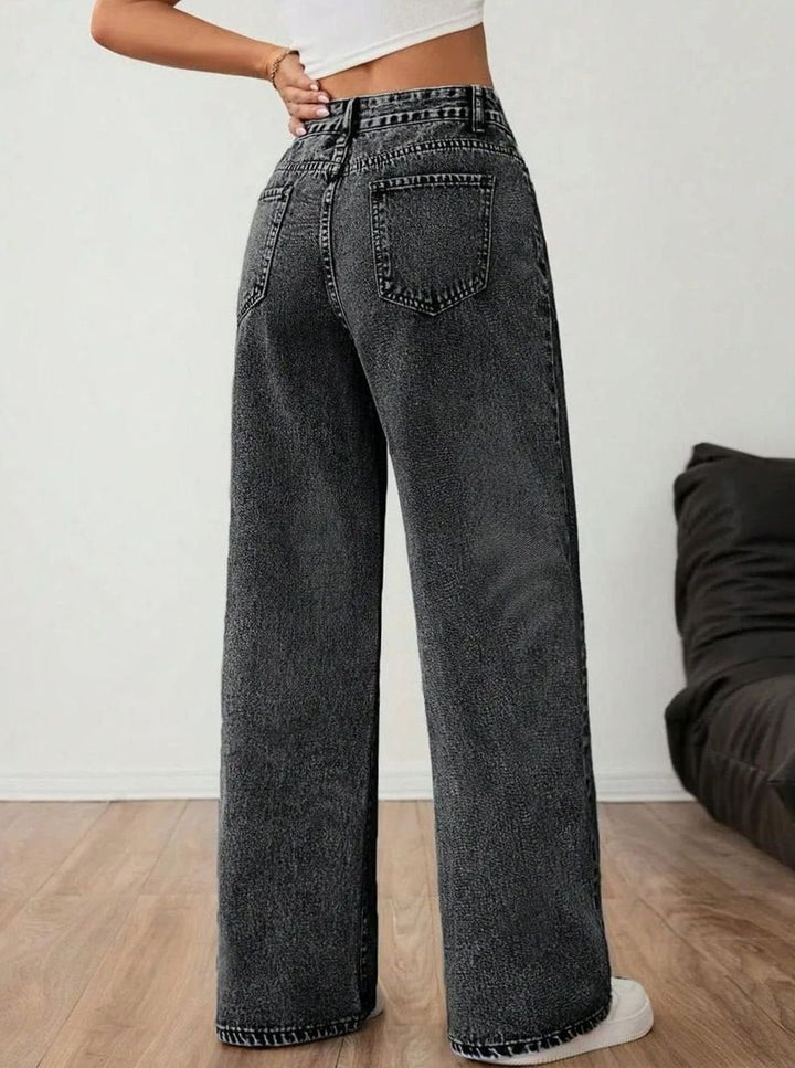 Women's Wide Leg Mid Rise Light Wash Denim Jeans
