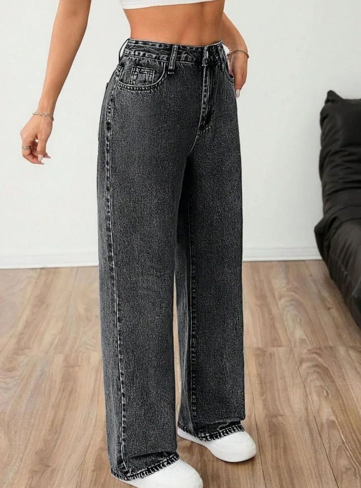 Women's Wide Leg Mid Rise Light Wash Denim Jeans