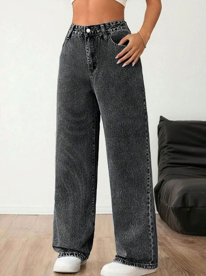 Women's Wide Leg Mid Rise Light Wash Denim Jeans