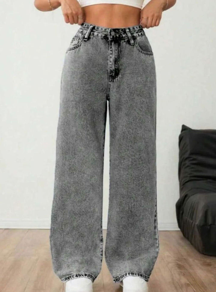 Women's Wide Leg Mid Rise Light Wash Denim Jeans