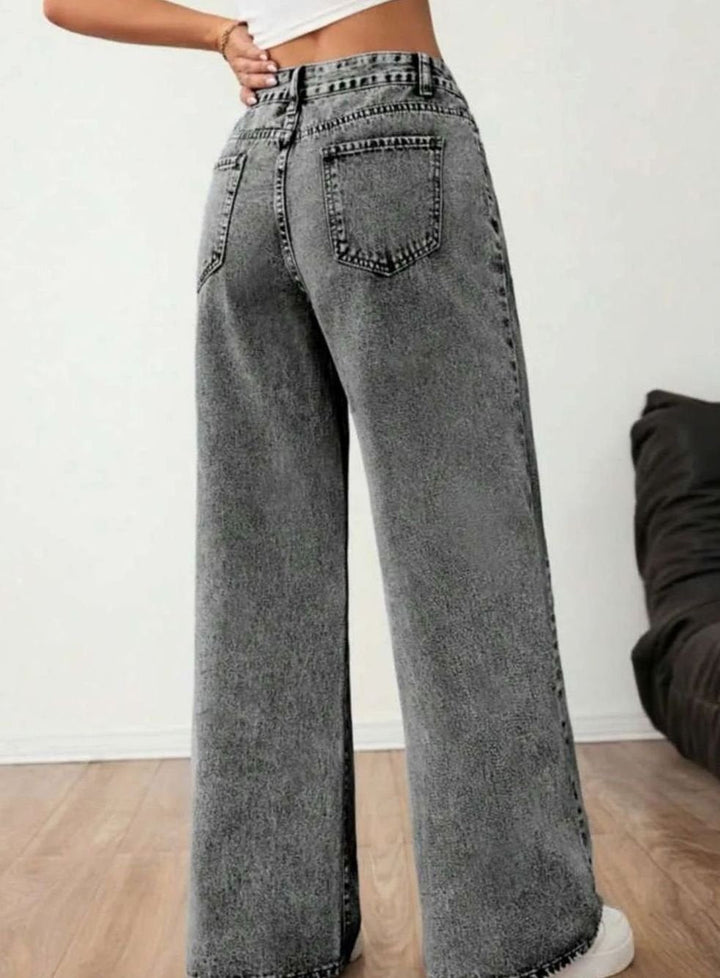 Women's Wide Leg Mid Rise Light Wash Denim Jeans